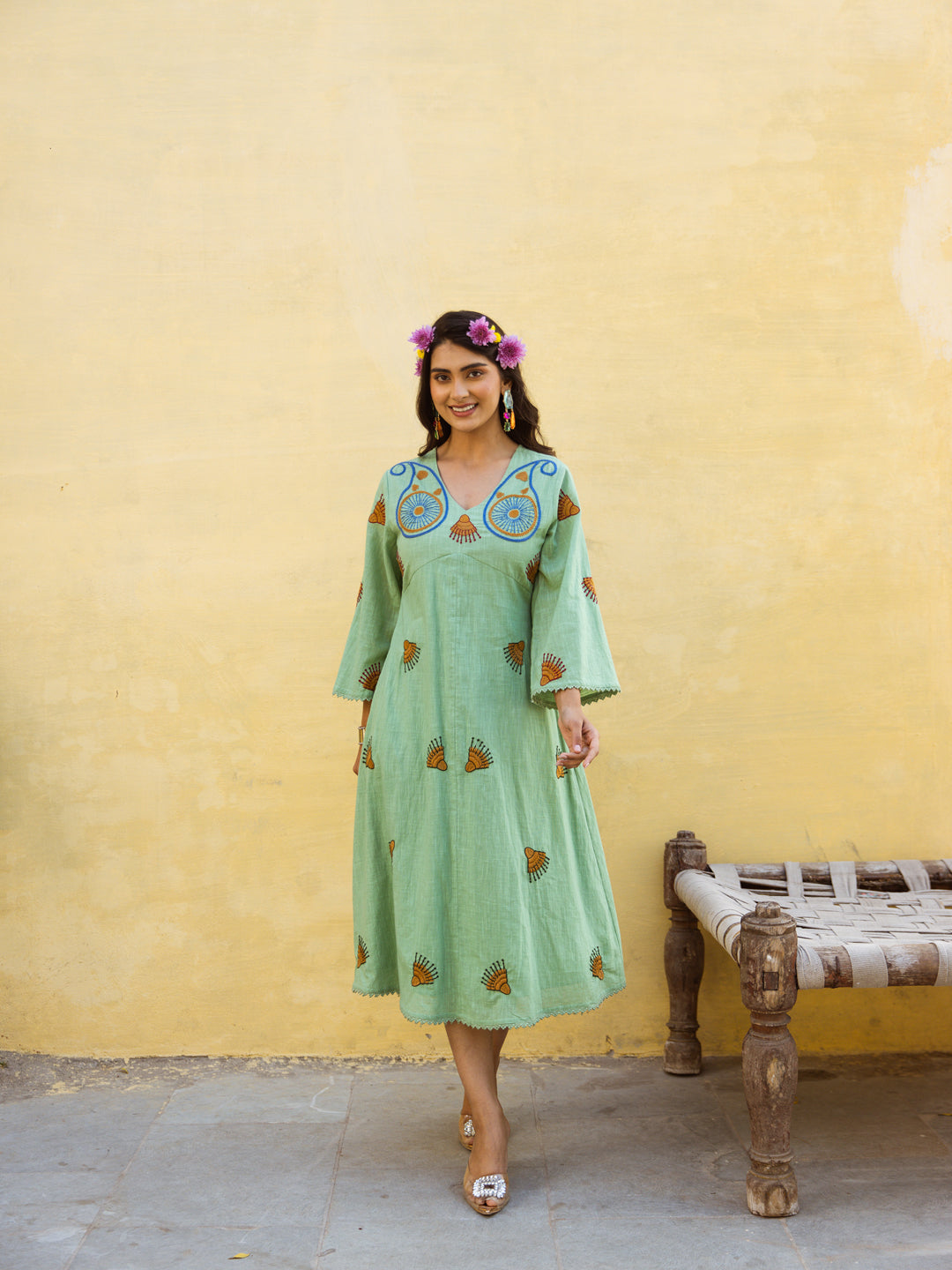 Bold Green Embroidery Dress