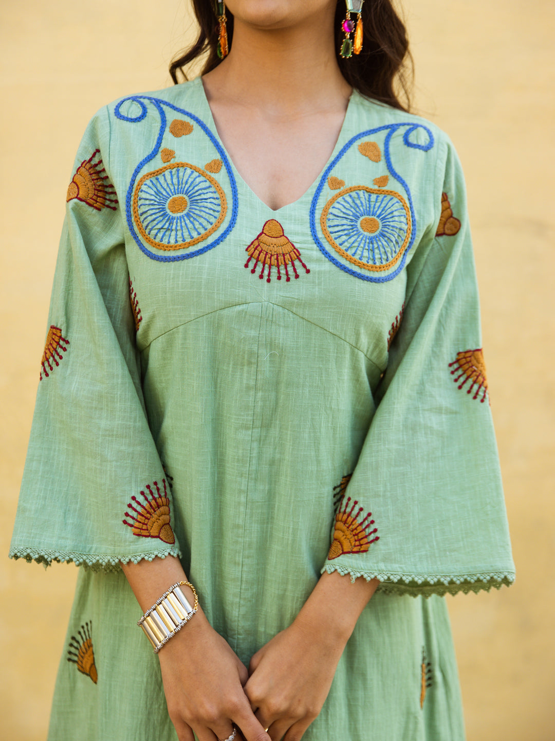 Bold Green Embroidery Dress