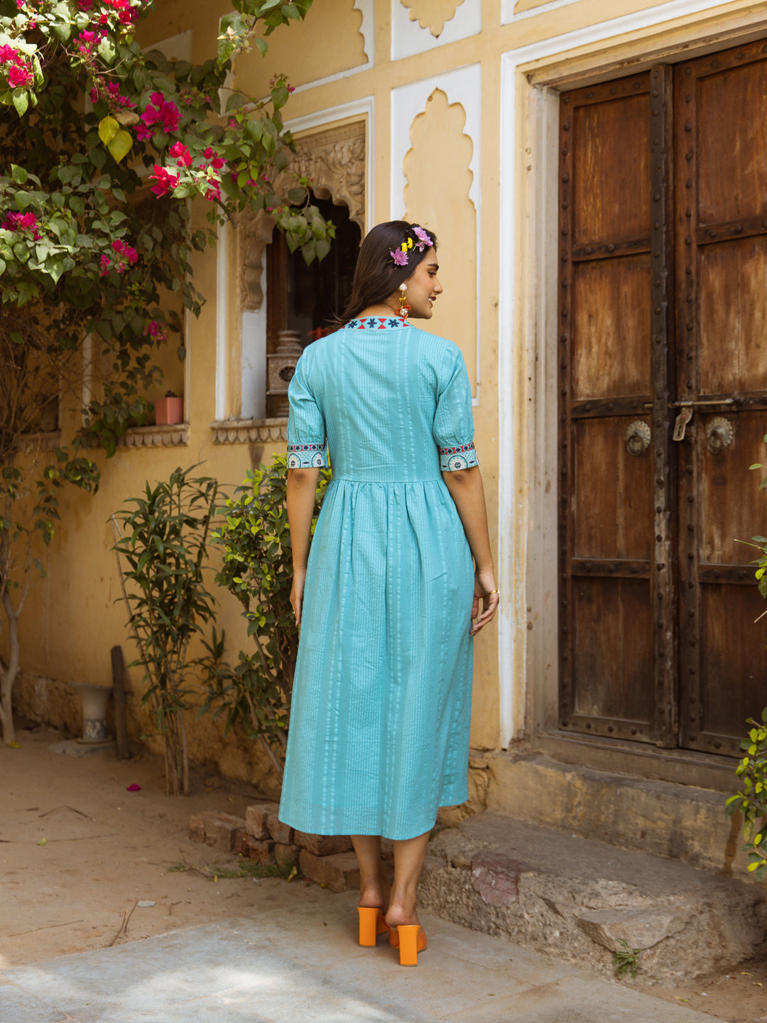 Ayaan Blue Embroidery Dress