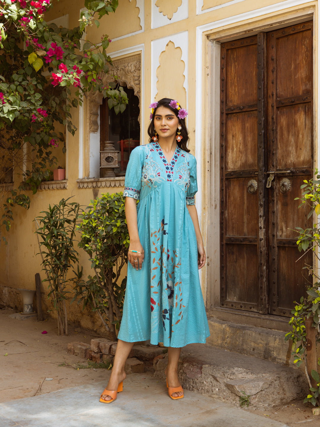Ayaan Blue Embroidery Dress