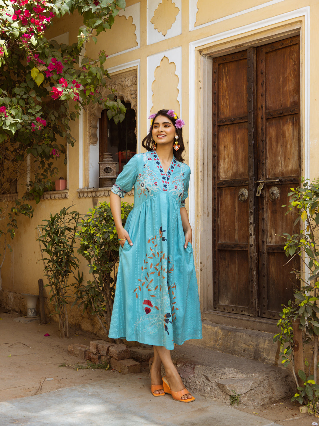 Ayaan Blue Embroidery Dress