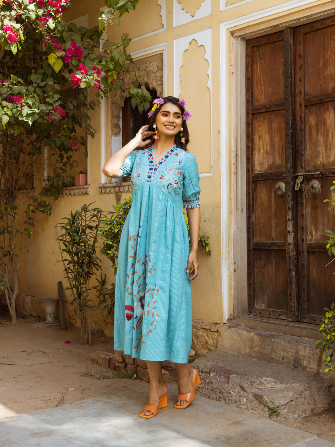 Ayaan Blue Embroidery Dress