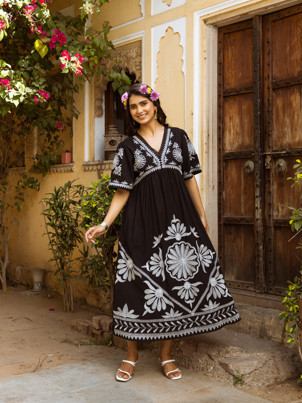 Milan Black Embroidery Dress