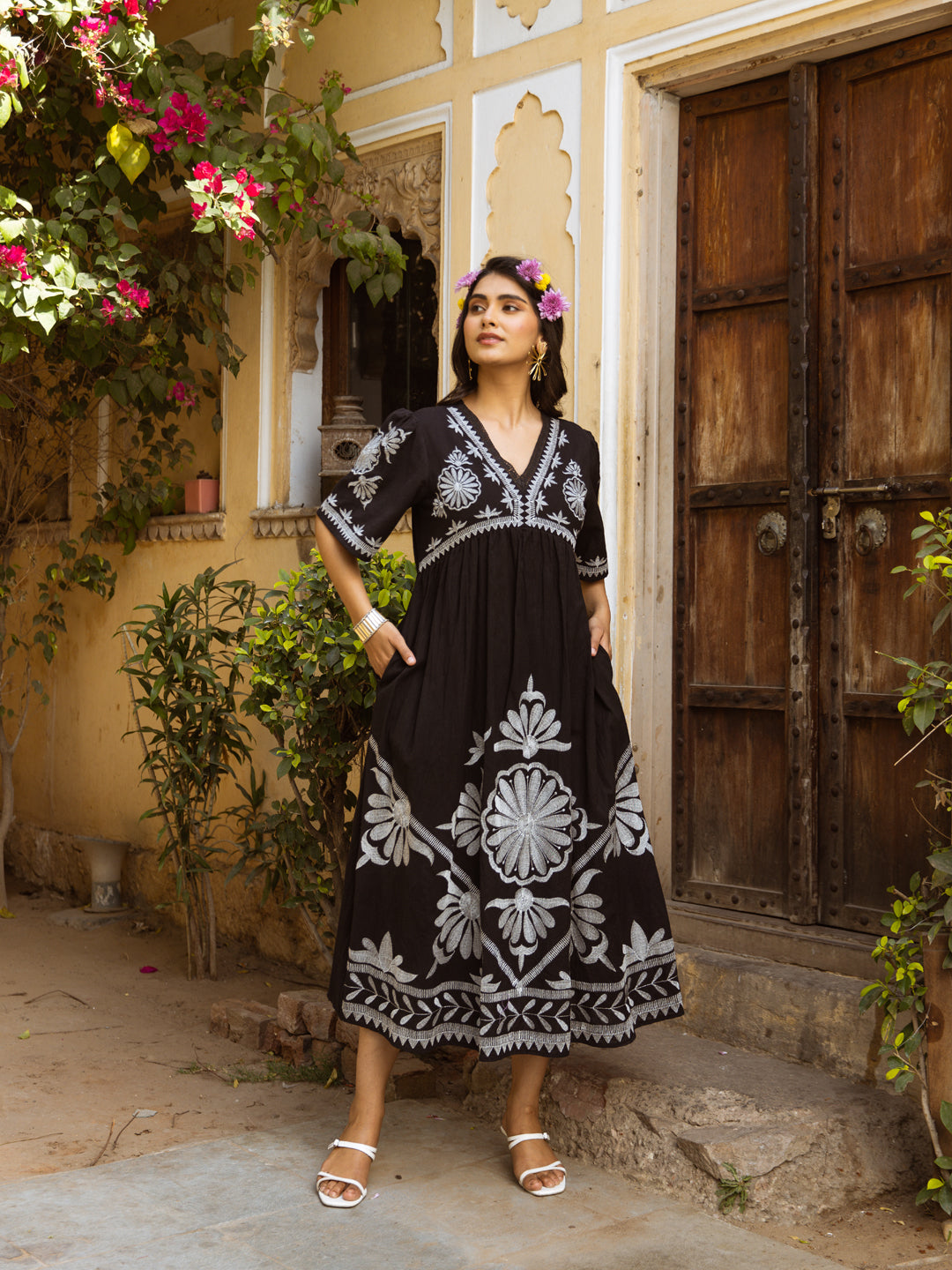 Milan Black Embroidery Dress