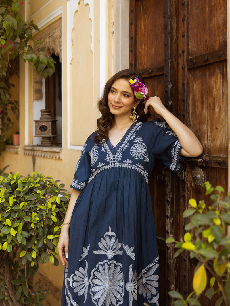 Milan embroidery blue  dress