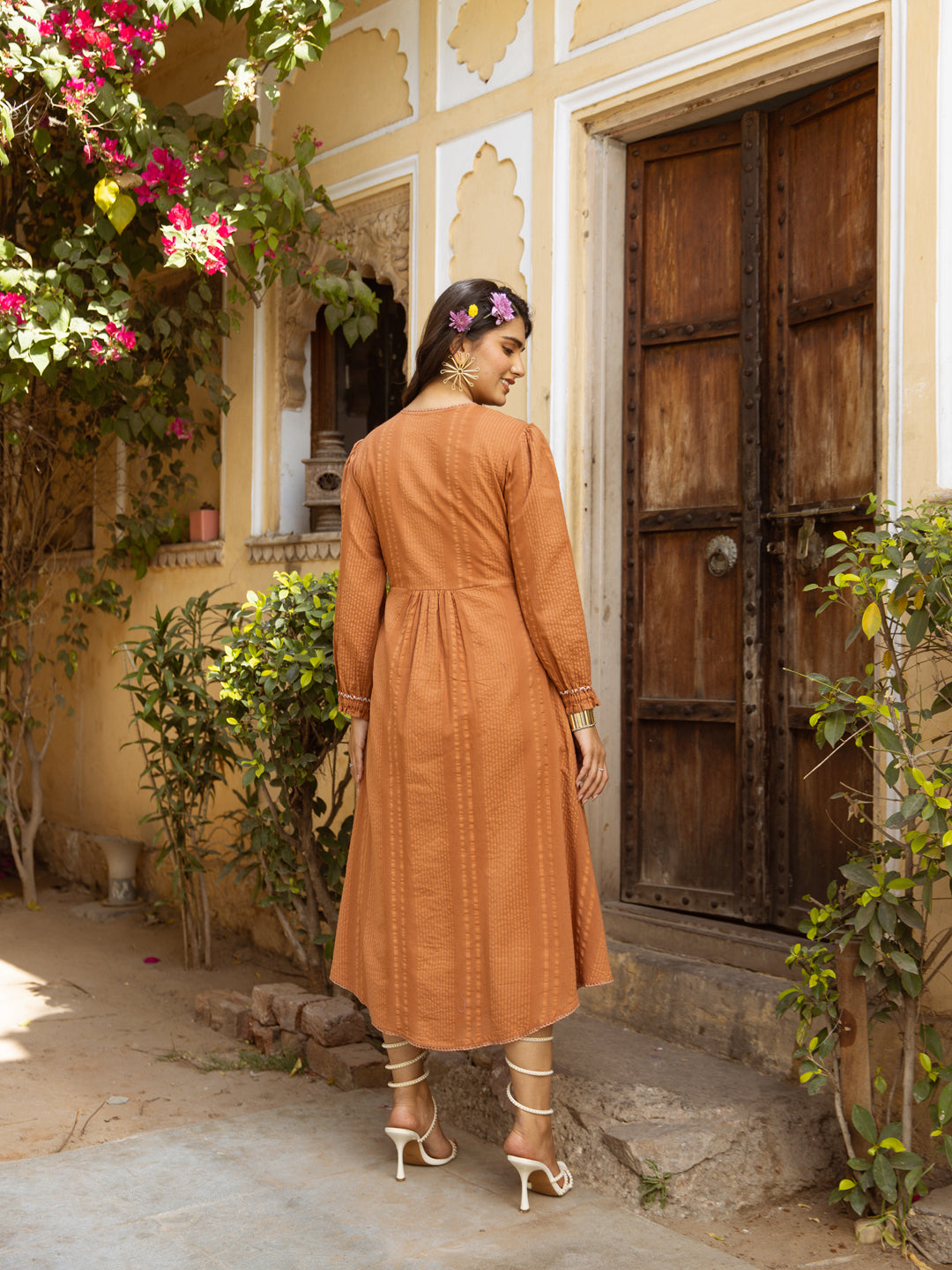 Ashar Rust Embroidery Dress