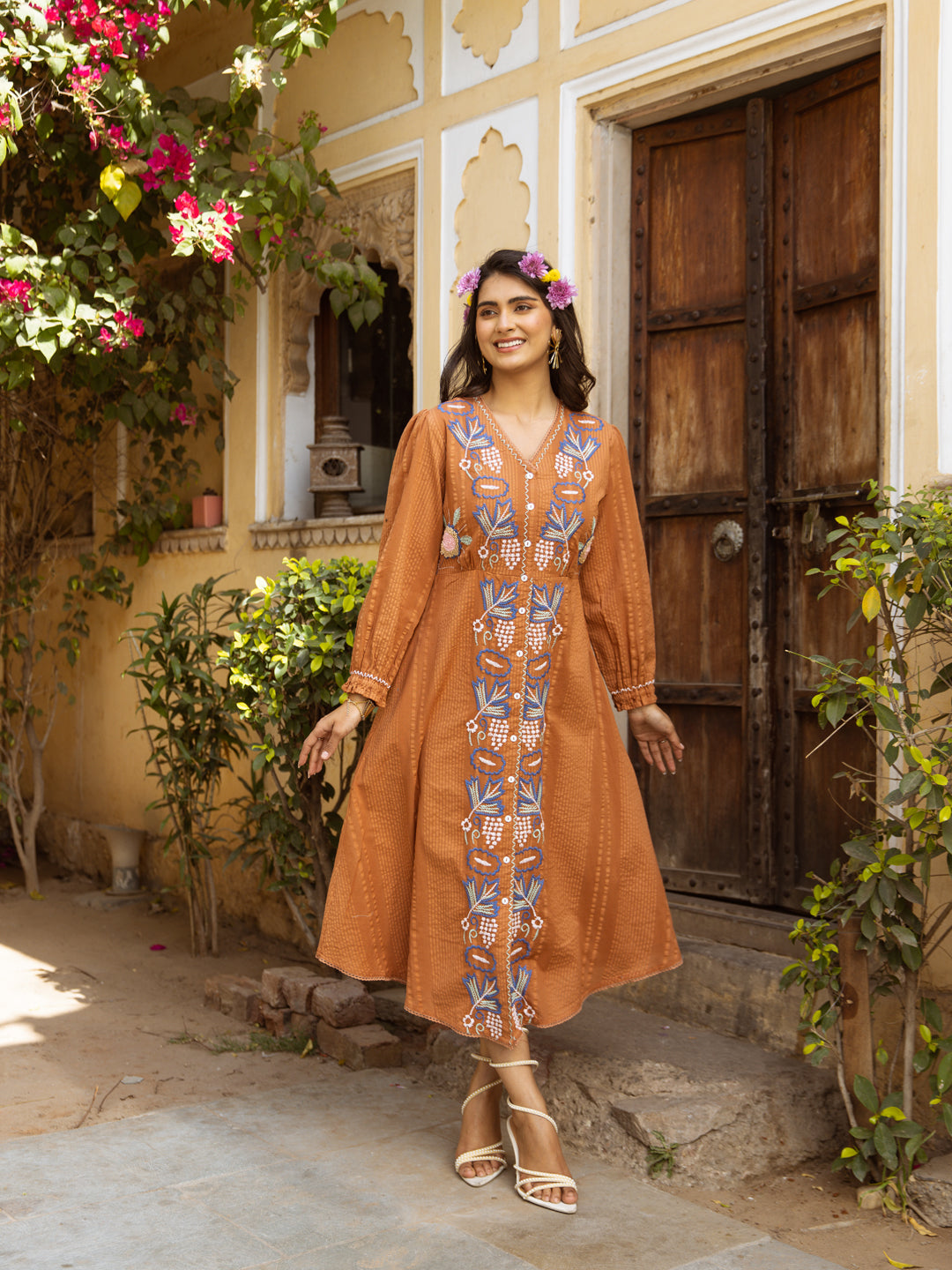 Ashar Rust Embroidery Dress
