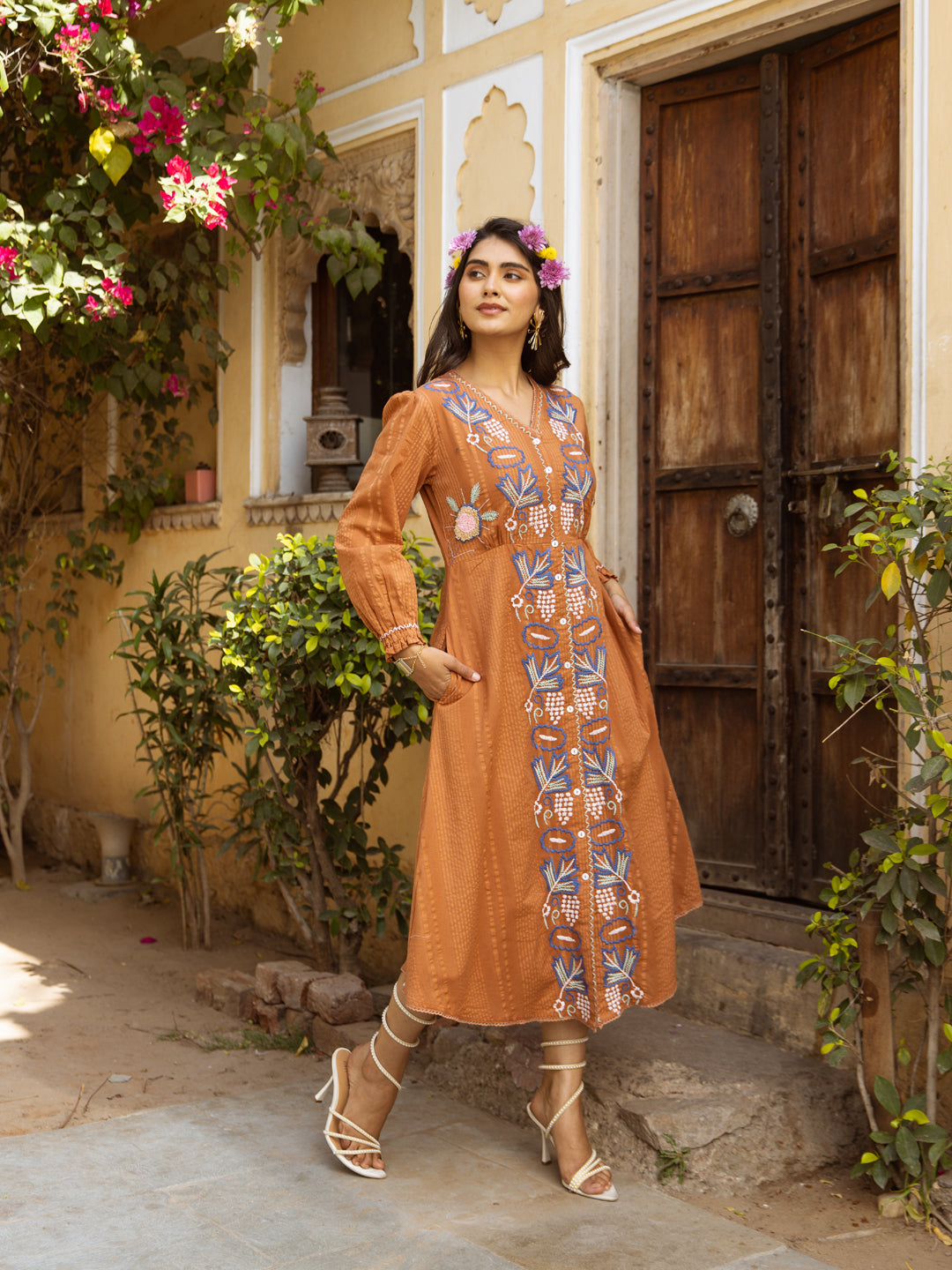 Ashar Rust Embroidery Dress