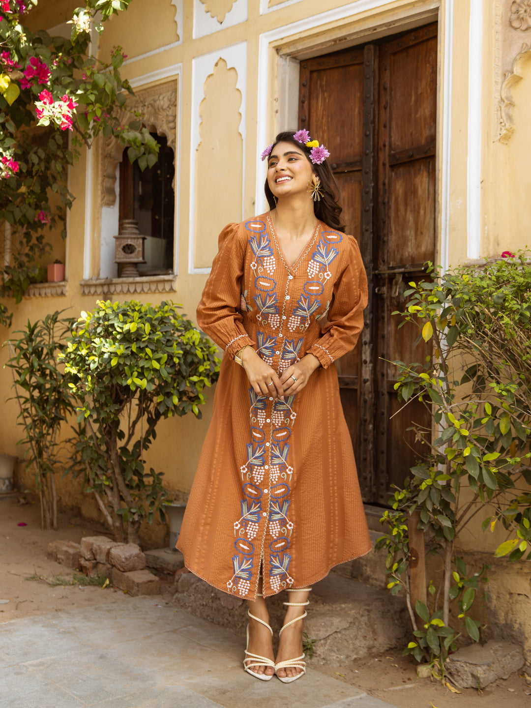 Ashar Rust Embroidery Dress