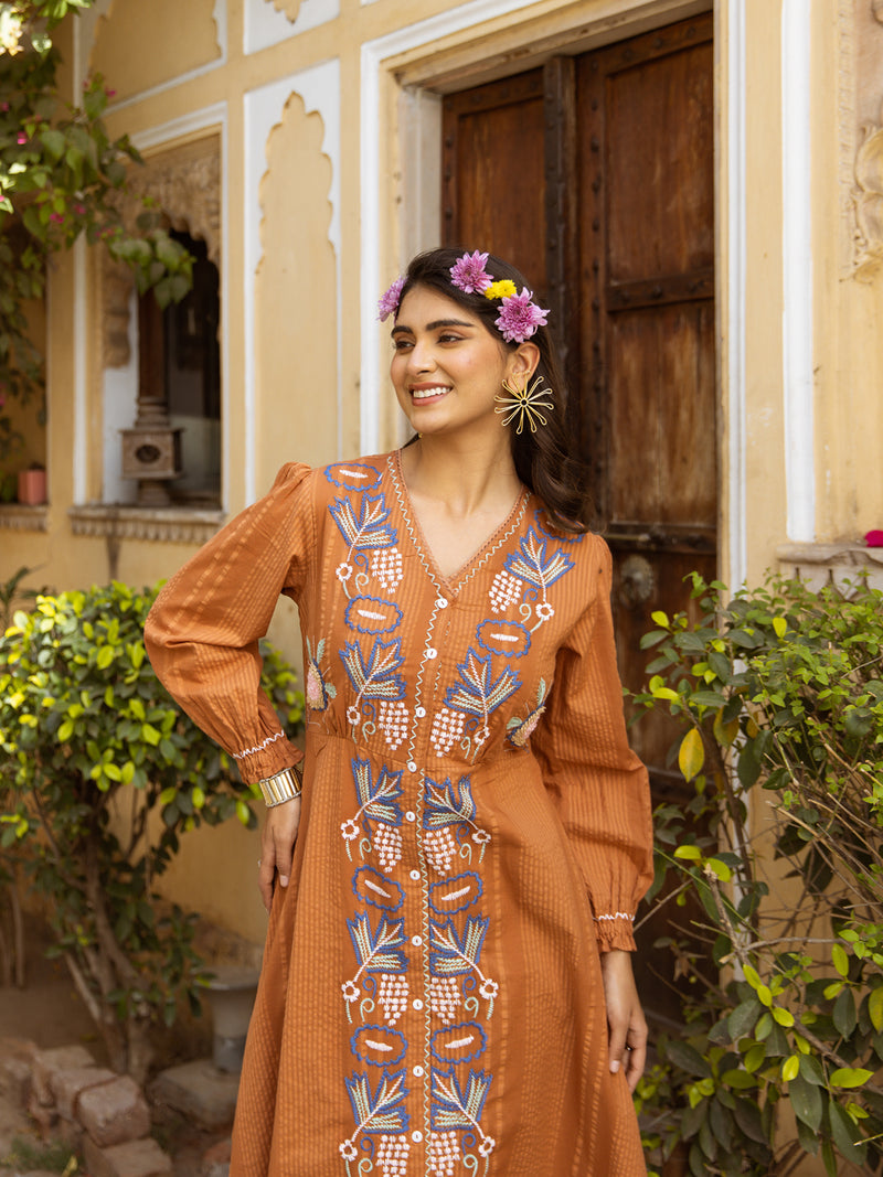 Asher Rust Embroidery Dress