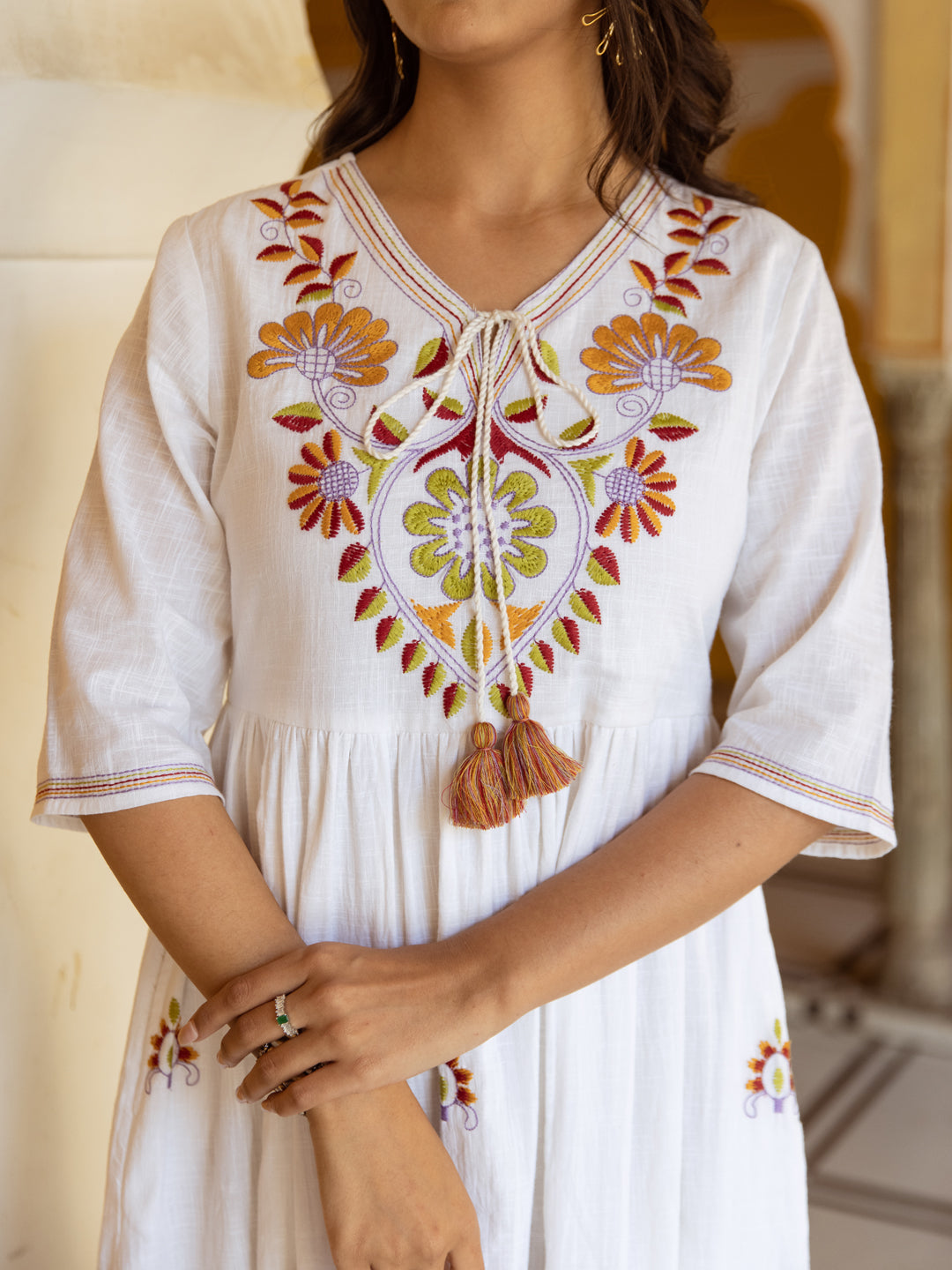 Abhaneri White Embroidery Dress