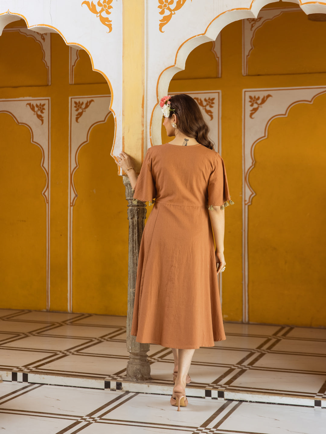 Bhavin Rust Embroidery Dress