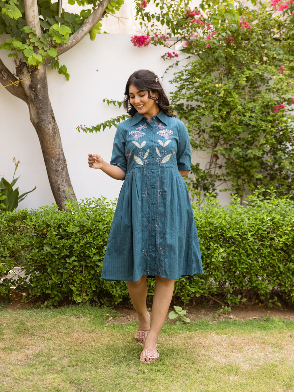 Tate Teal Green Embroidery Dress