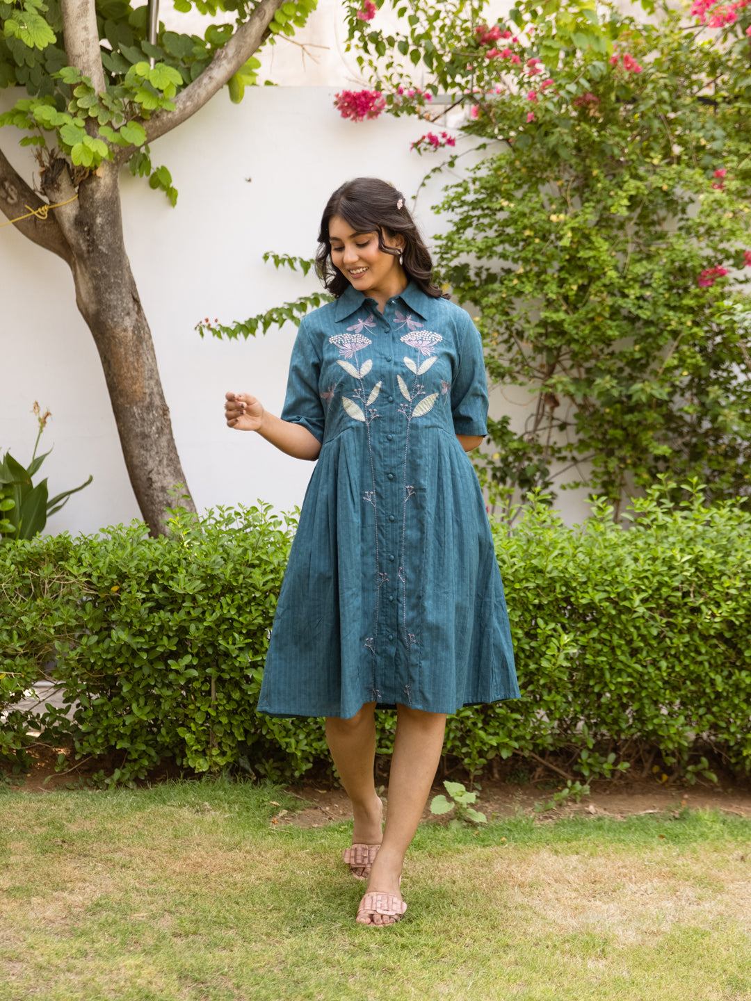 Tate Teal Green Embroidery Dress