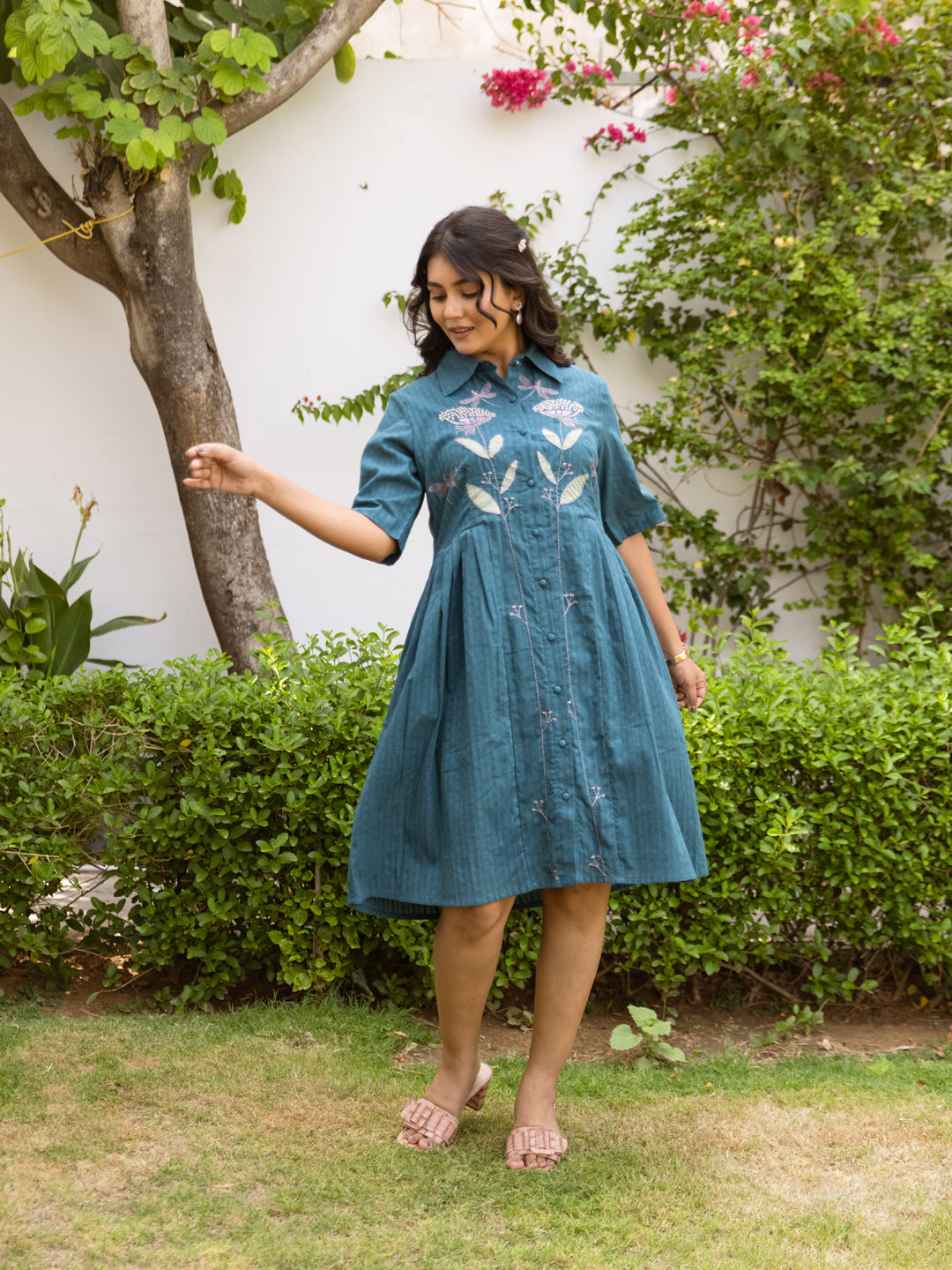 Tate Teal Green Embroidery Dress