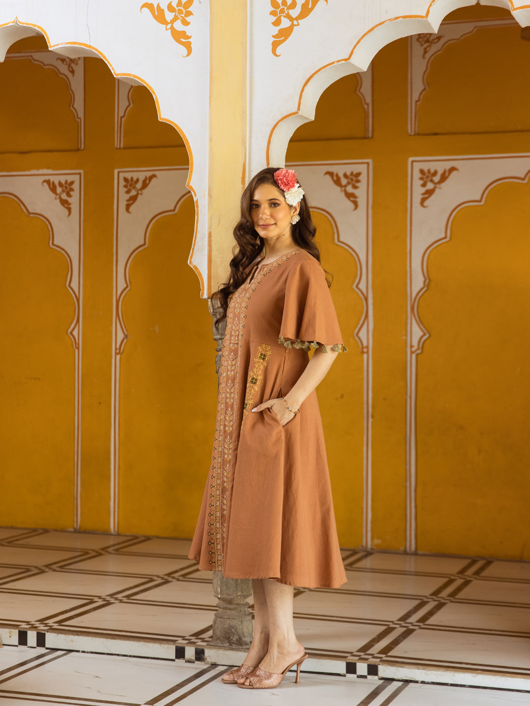 Bhavin Rust Embroidery Dress