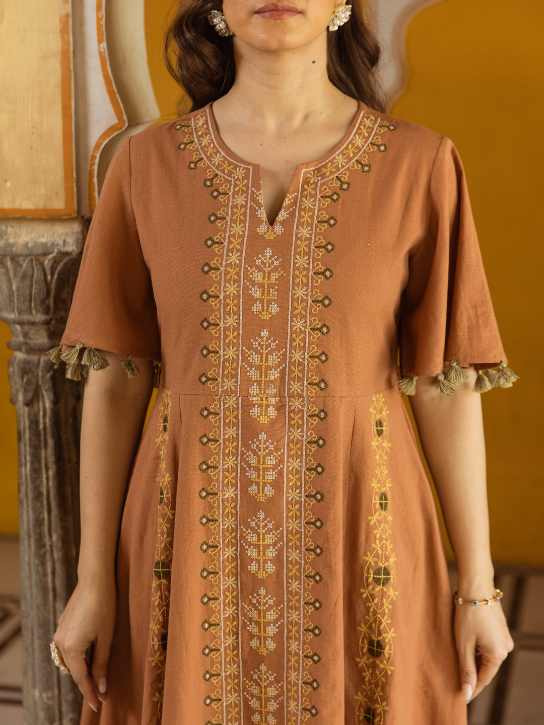 Bhavin Rust Embroidery Dress