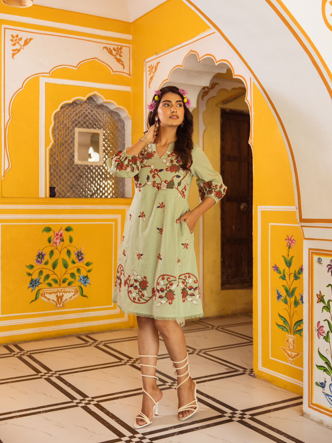 Jaya Green Embroidery Dress