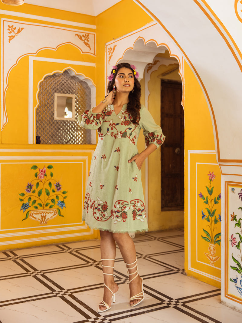 Jaya green embroidery dress