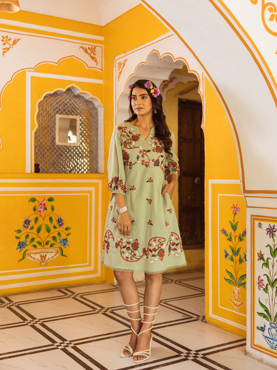 Jaya green embroidery dress