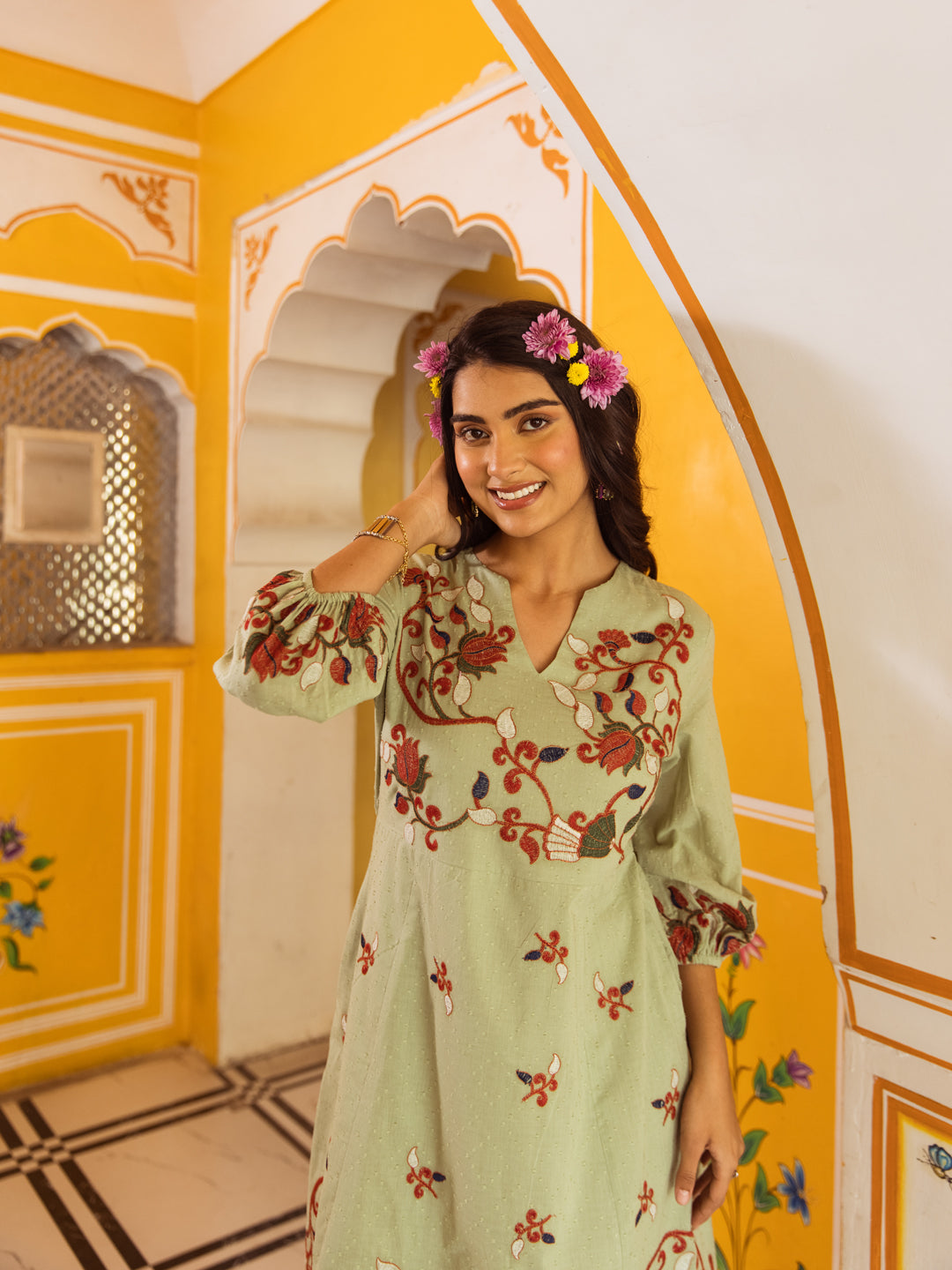Jaya green embroidery dress