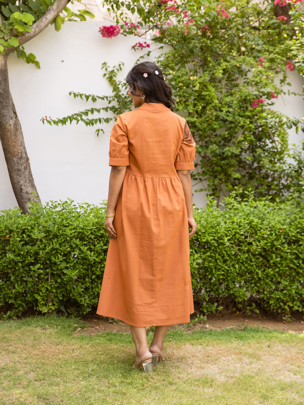 Astrid Rust-Orange Embroidery Dress