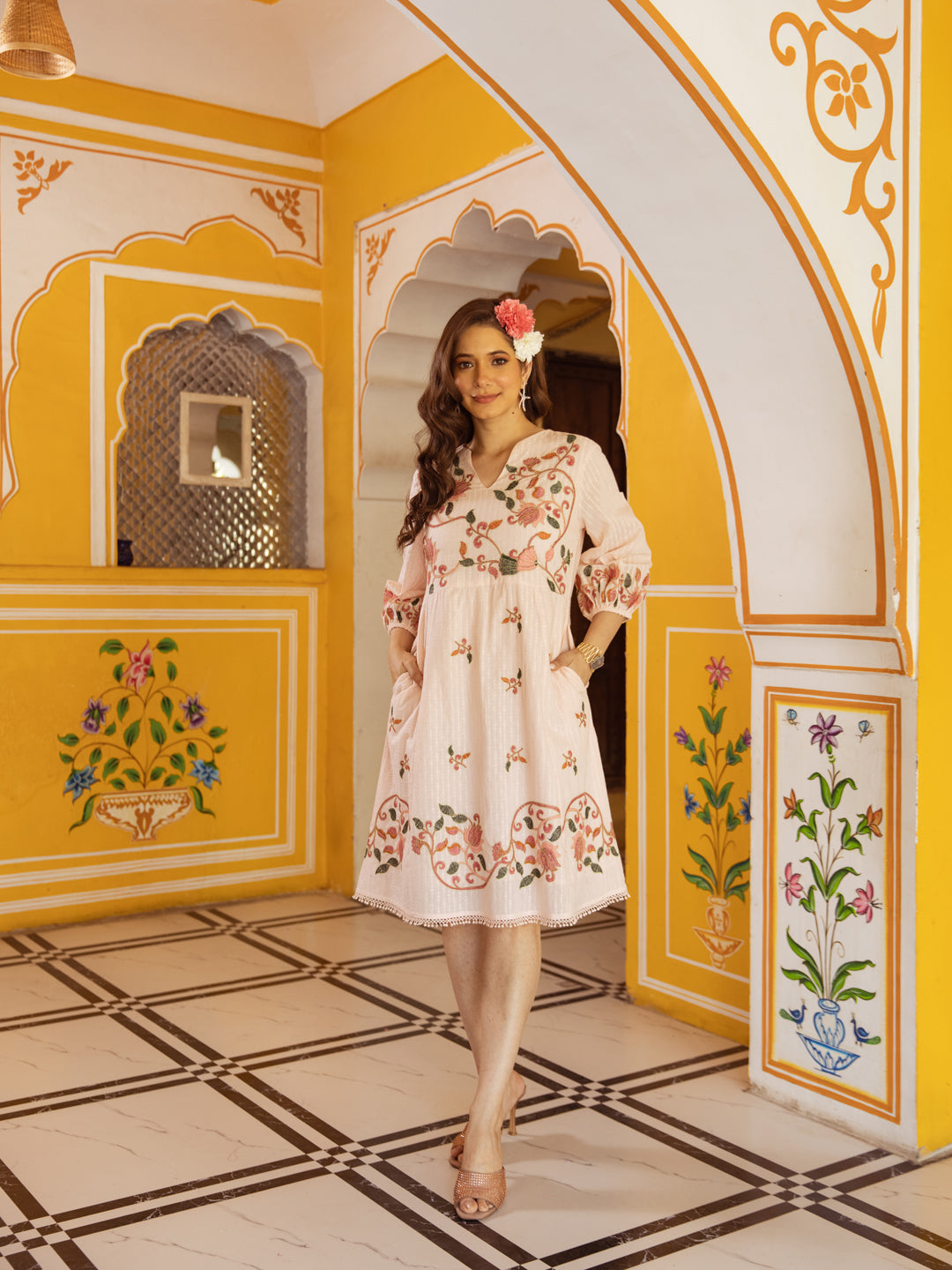 Jaya pink embroidery dress