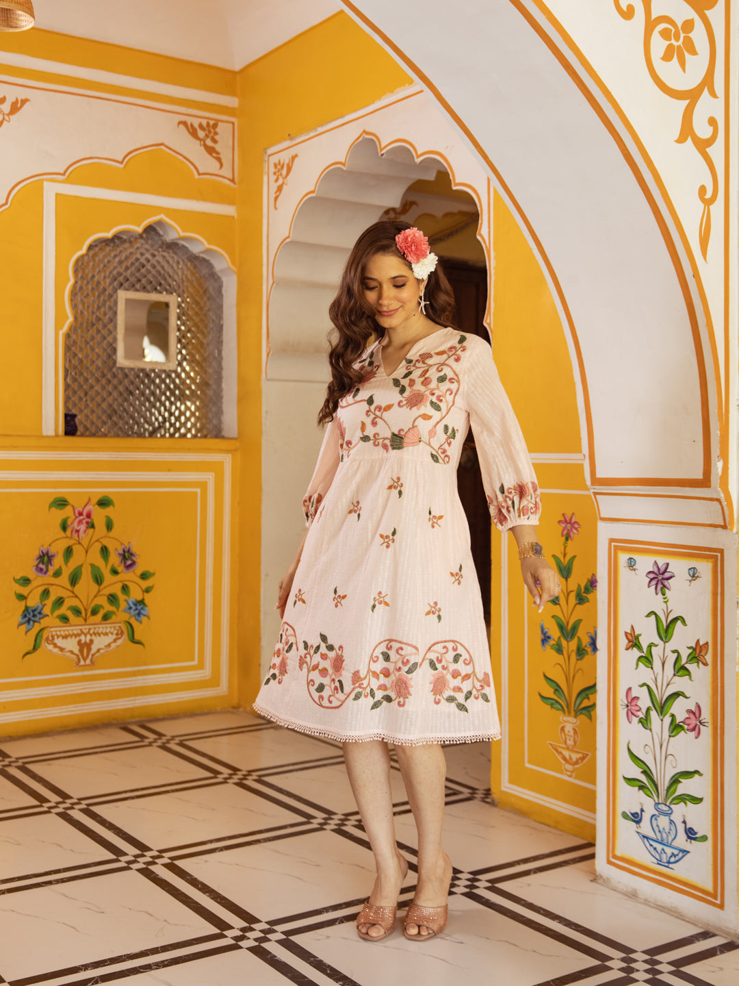 Jaya Pink Embroidery Dress