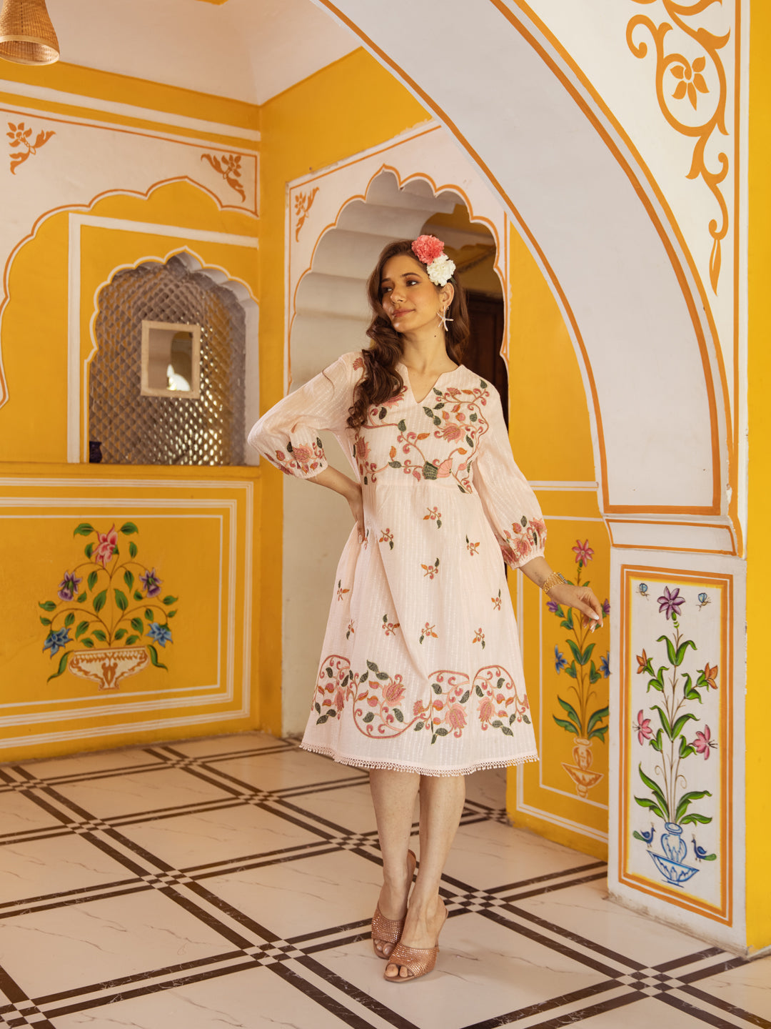 Jaya pink embroidery dress