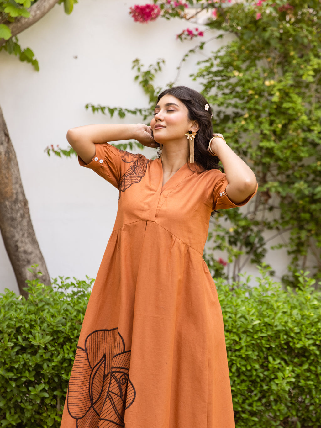 Astrid Rust-Orange Embroidery Dress