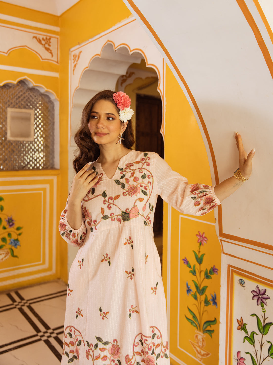 Jaya pink embroidery dress