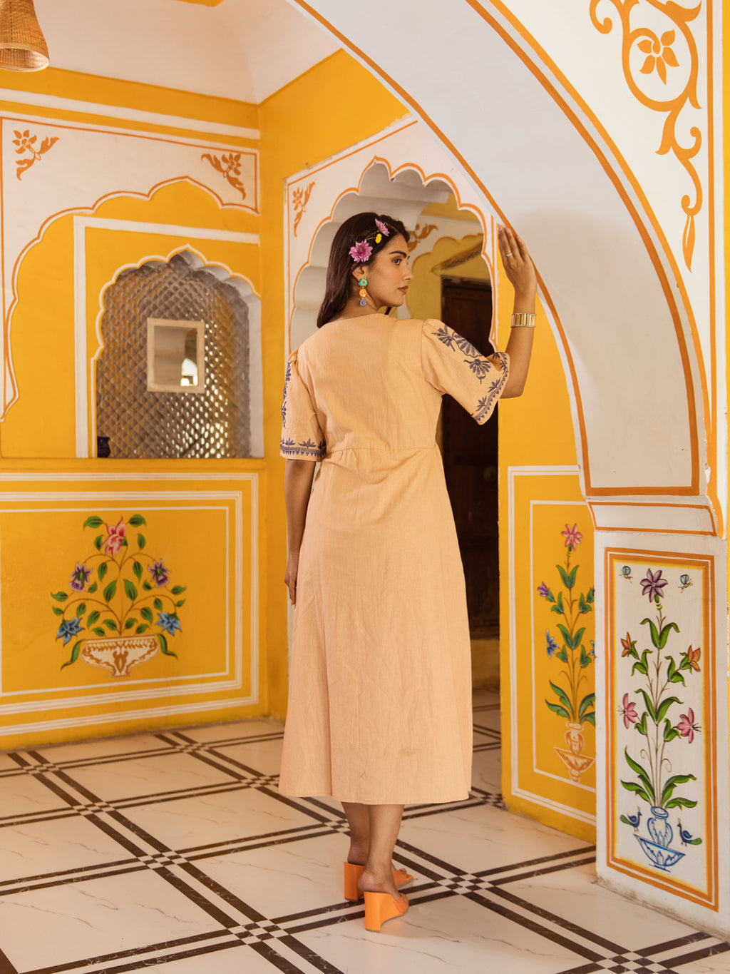 Milan Beige Embroidery Dress
