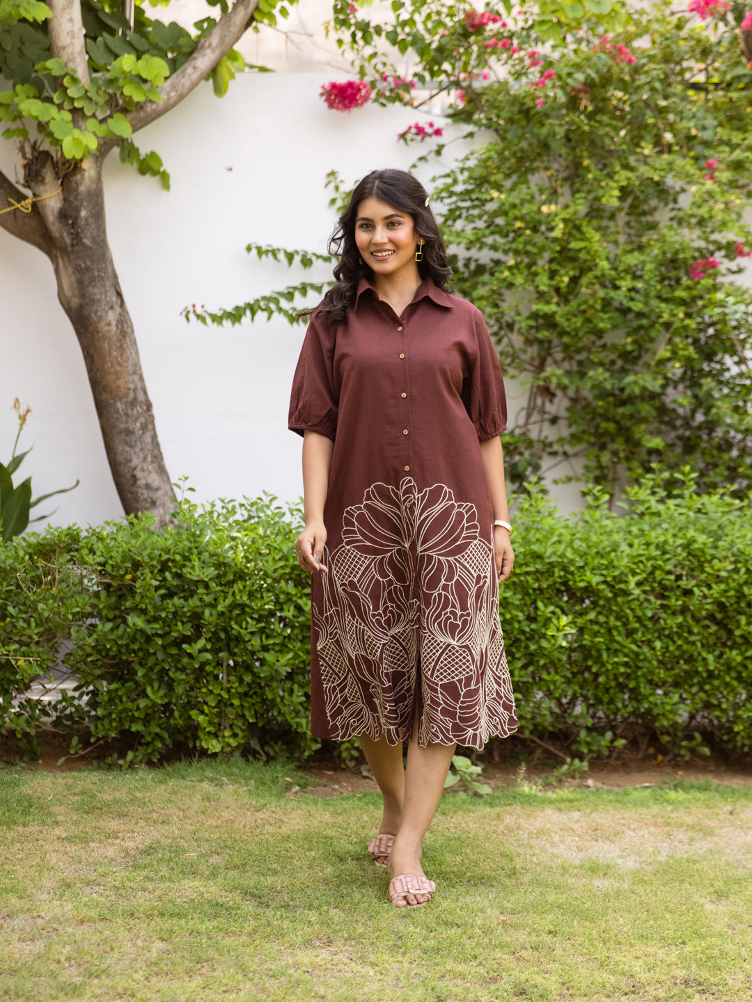 Nora Brown Embroidery Dress