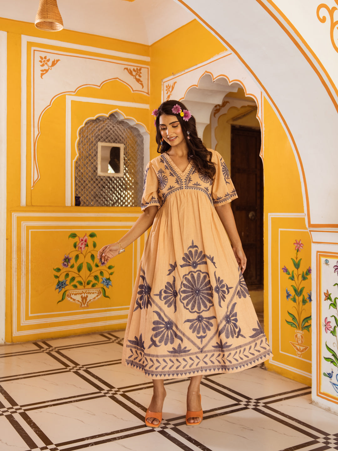 Milan Beige Embroidery Dress