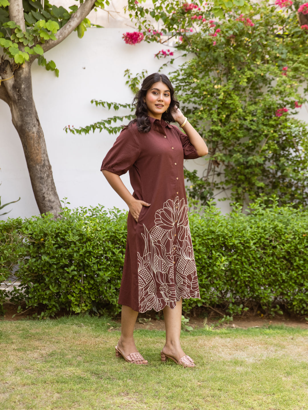 Nora Brown Embroidery Dress