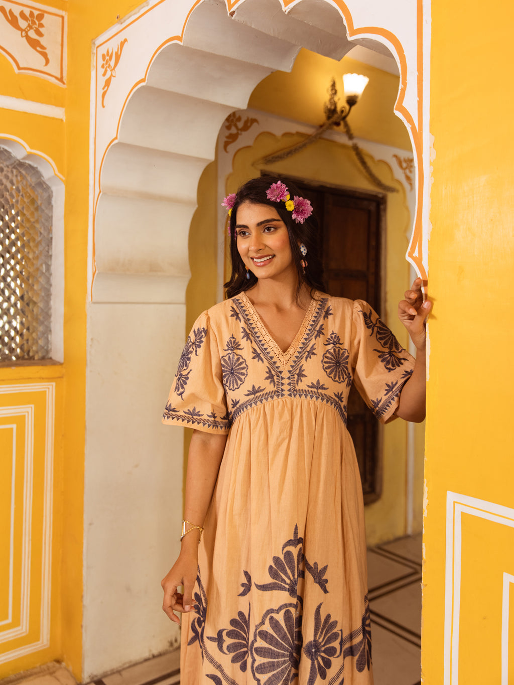 Milan Beige Embroidery Dress
