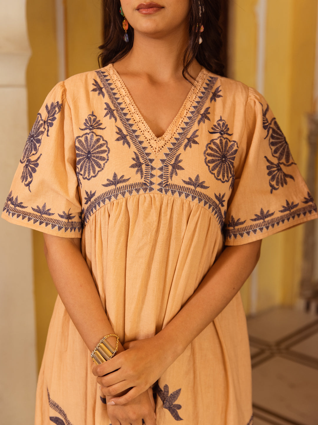 Milan embroidery beige dress