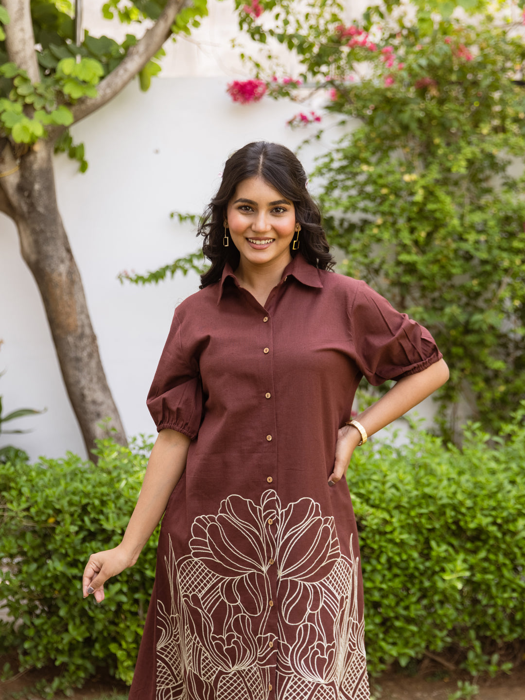 Nora Brown Embroidery Dress