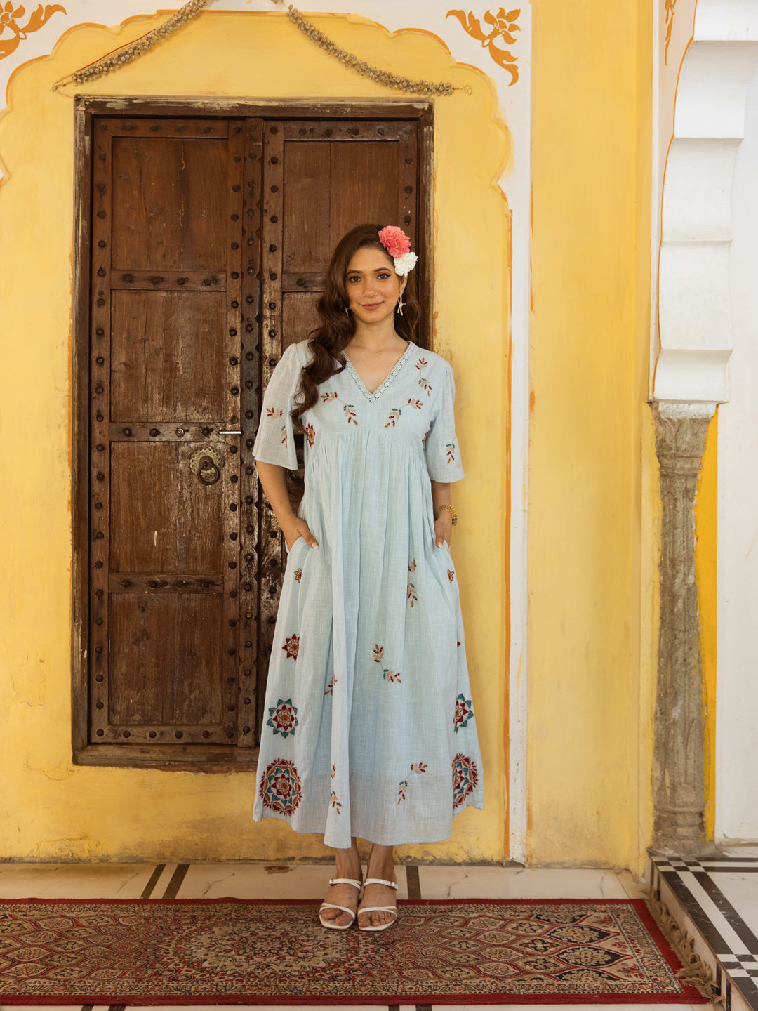 Bell  blue embroidery dress