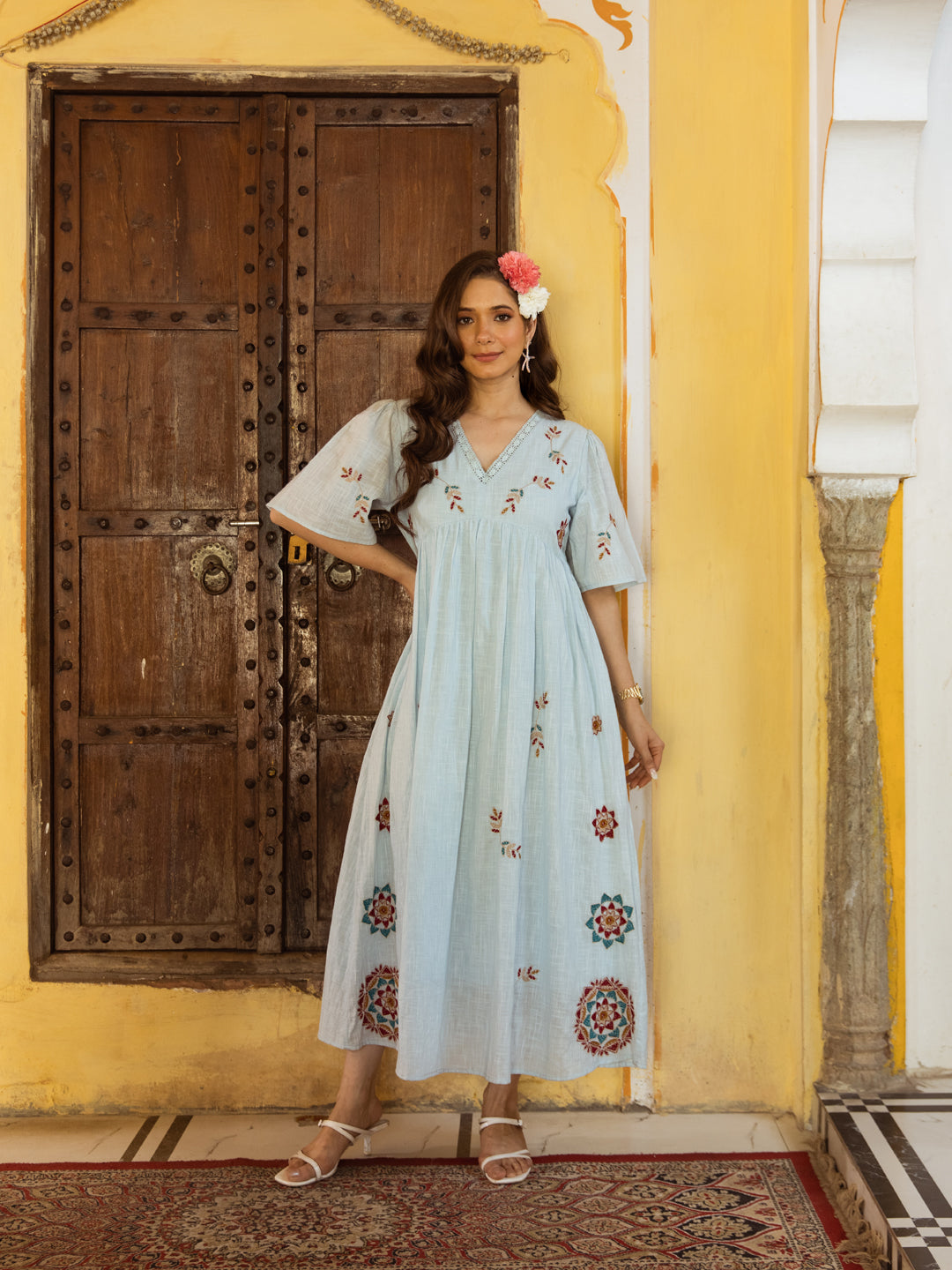 Bell  blue embroidery dress