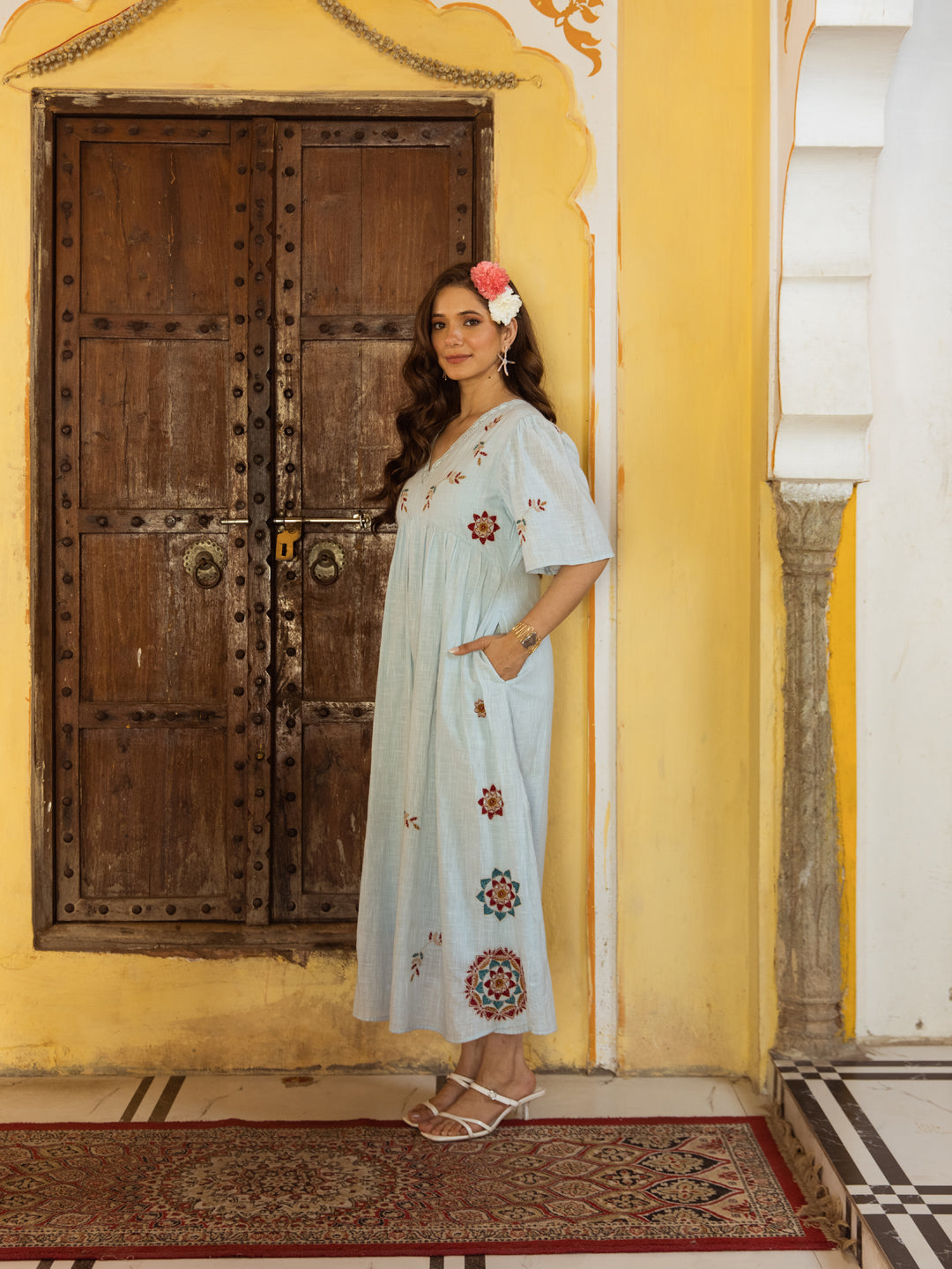 Bell  blue embroidery dress