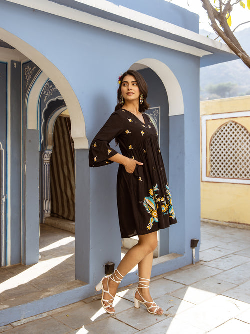 Abhi Black Embroidery Dress