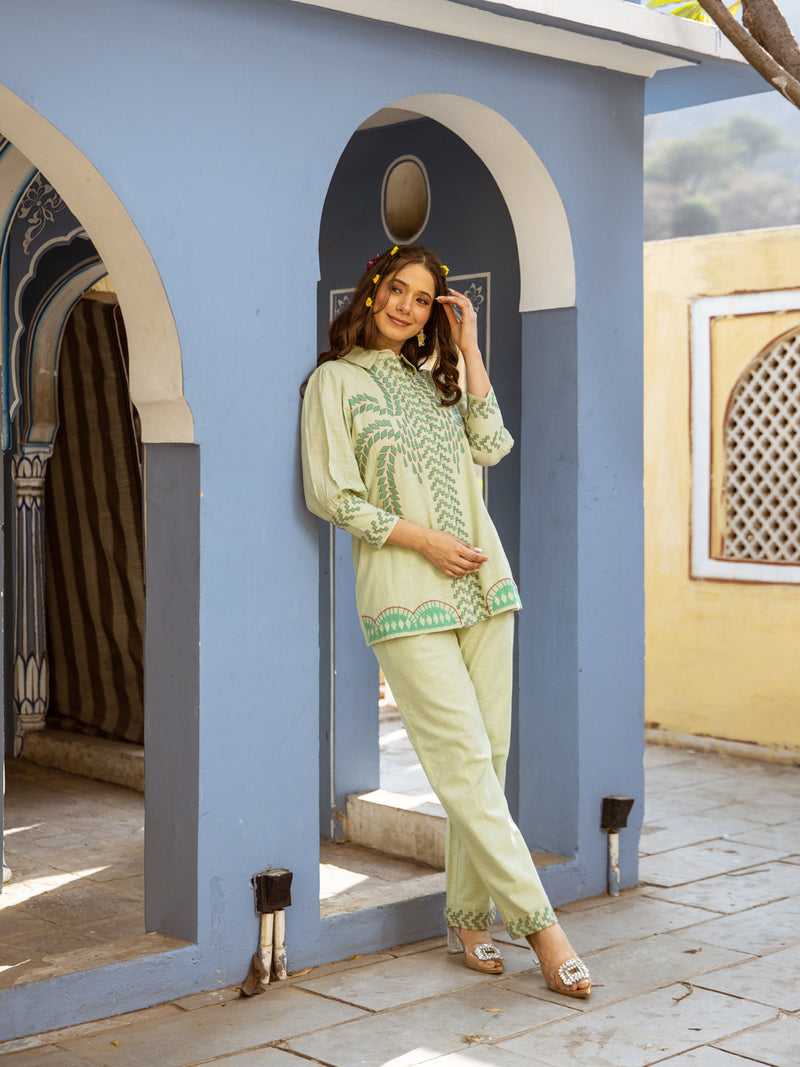Aria green embroidery co-ord set