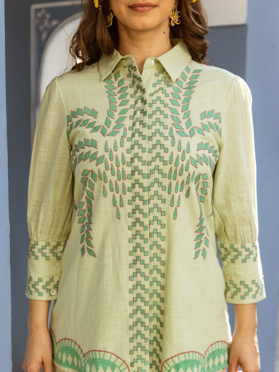 Aria green embroidery co-ord set