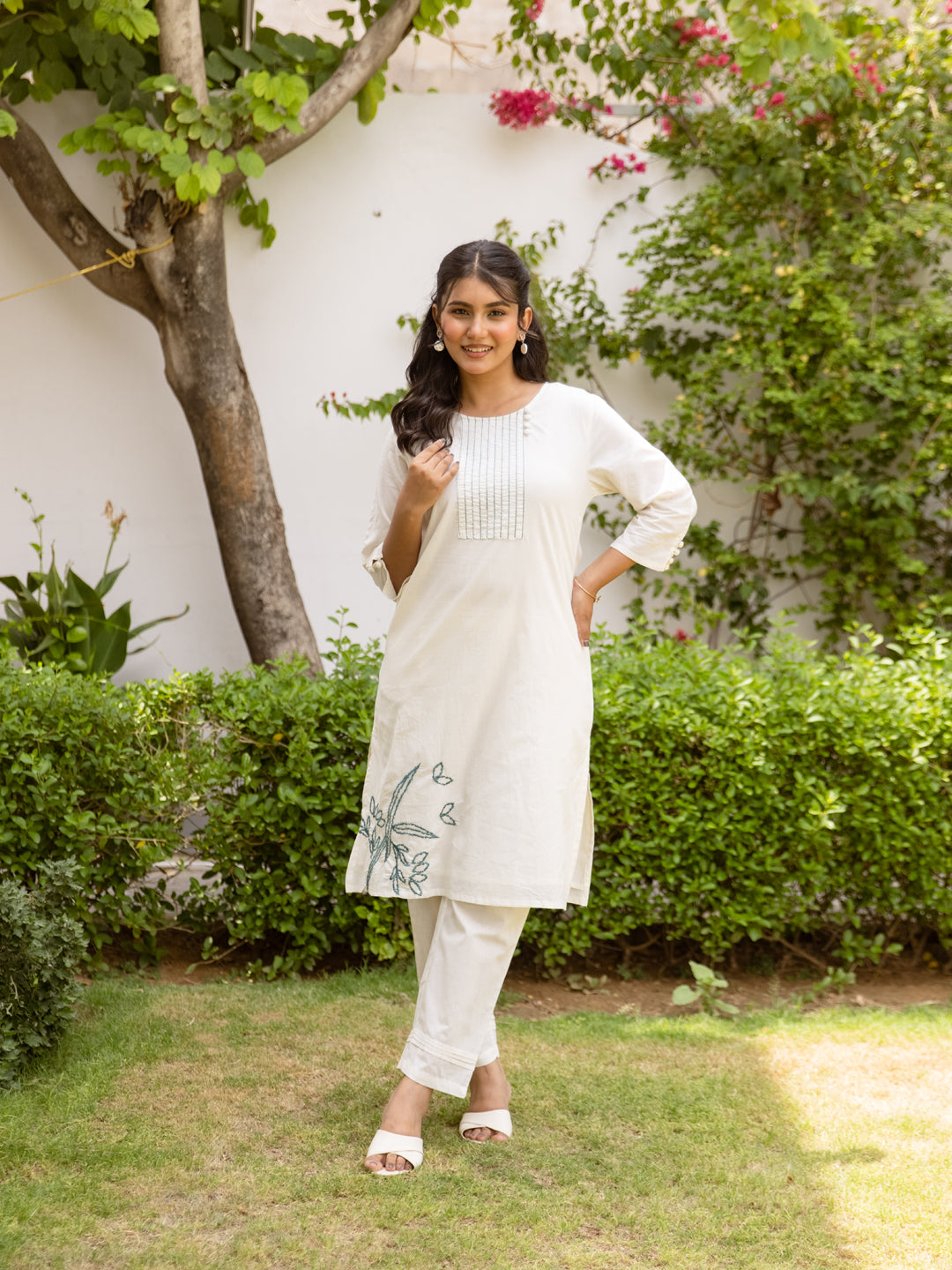 Clara White  Embroidery Kurta Set