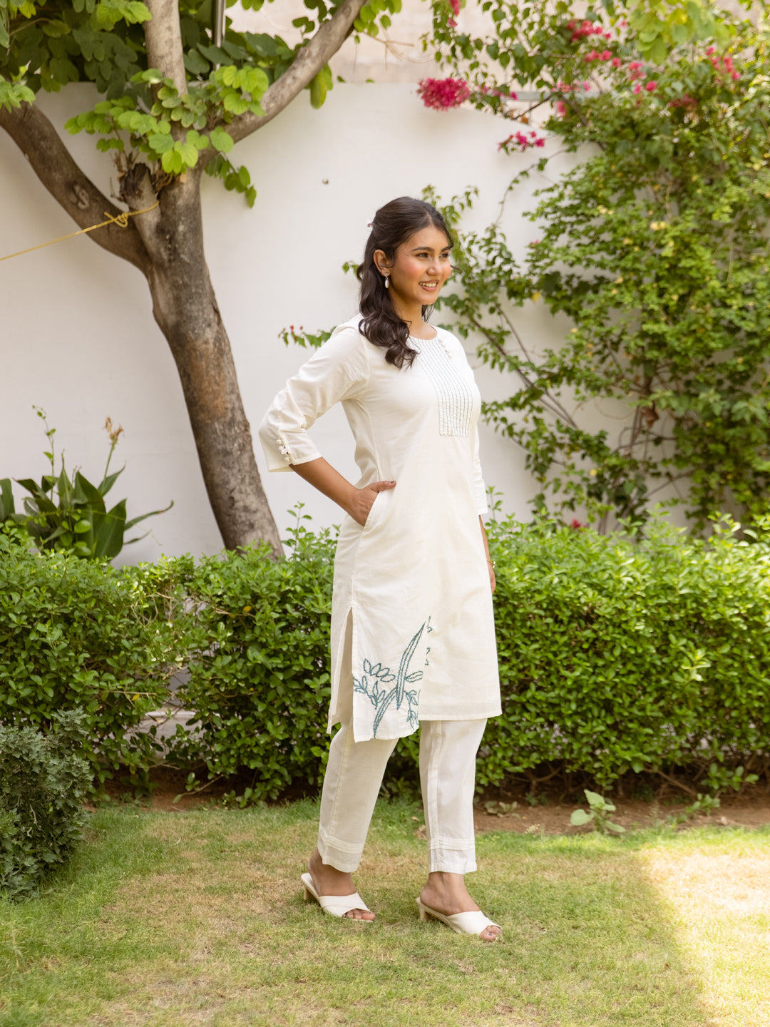 Clara White  Embroidery Kurta Set