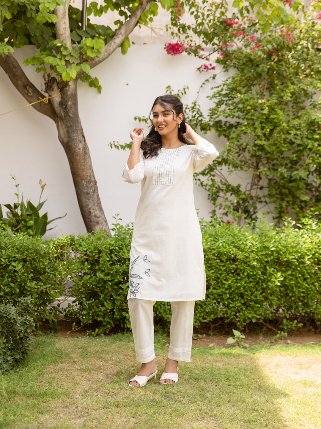 Clara White  Embroidery Kurta Set