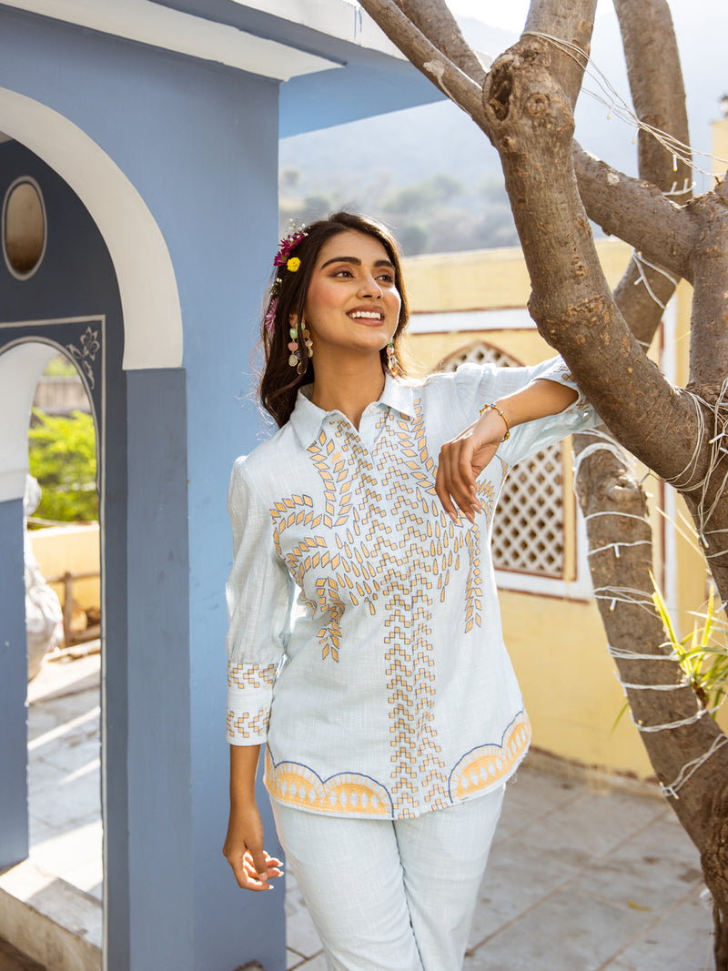 Aria sky blue embroidery co-ord set