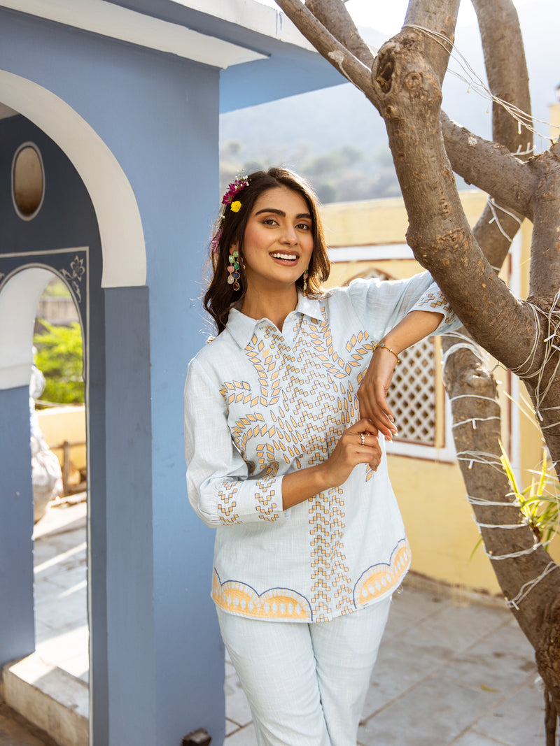 Aria sky blue embroidery co-ord set