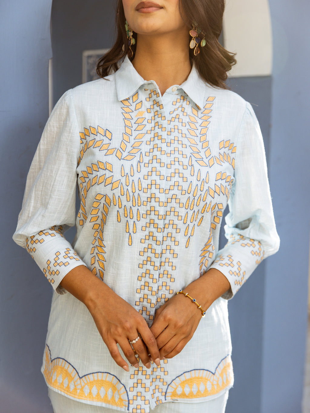 Aria Sky Blue Embroidery Co-ord set